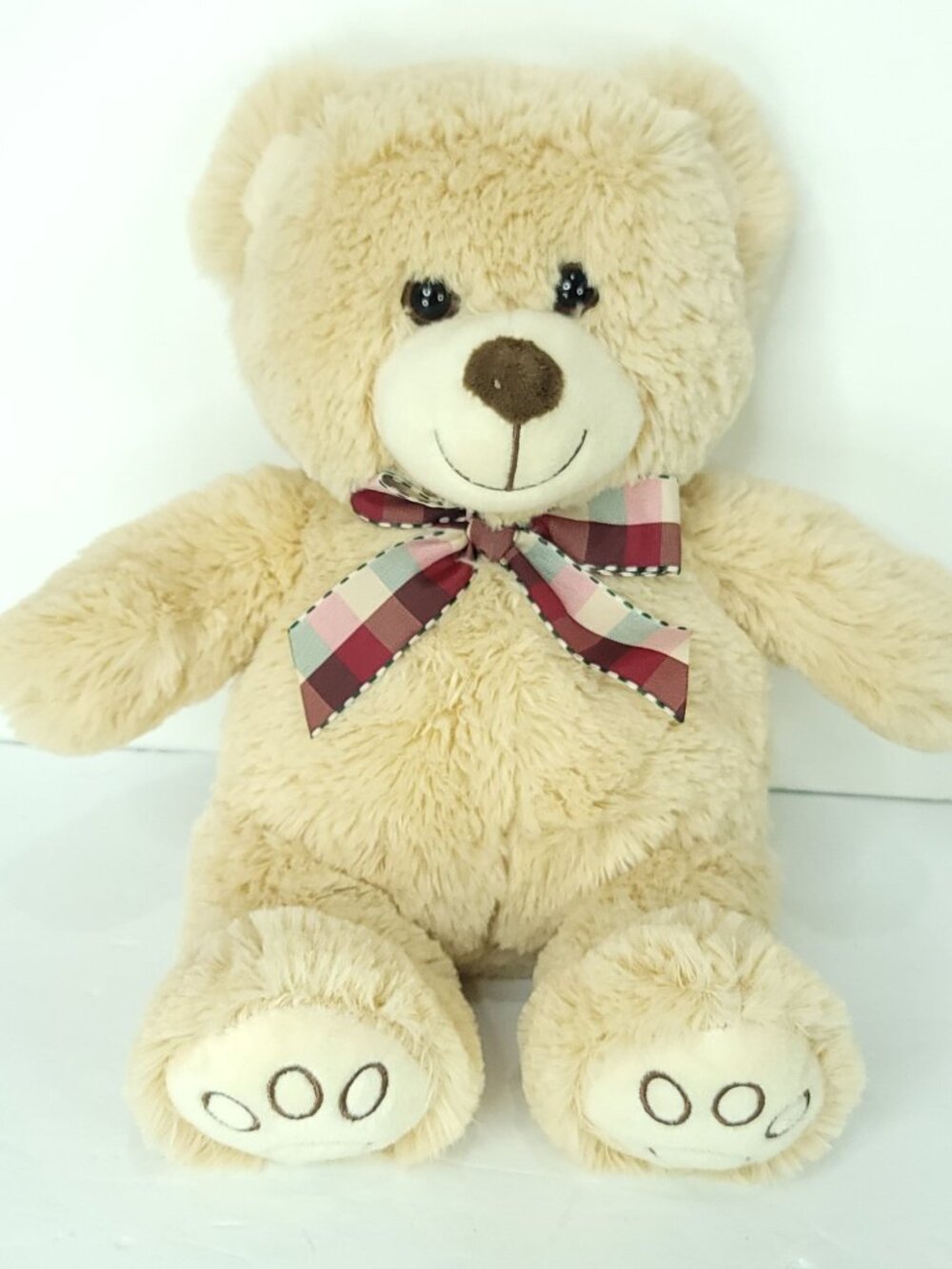 Teddy Bear Brown Checkered Bow Tie Red Pink Stuffed Animal Plush Xmas 13" Soft